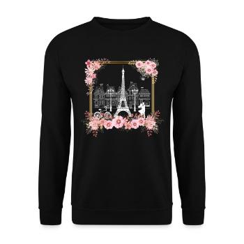 Paris Thème Femmes France Fleur Tour Eiffel - Sweat-shirt Unisexe - noir - Devant - Alina (178cm) & Michal (187cm)