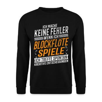 Blockflöte Musiker Kreativer Blockflötenspieler - Unisex Pullover - Schwarz - Vorne - Alina (178cm) & Michal (187cm)