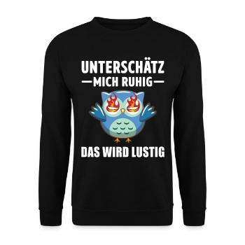 Sarcasm Owl Motif Saying Irony Statement - Unisex Sweatshirt - black - Front - Alina (178cm) & Michal (187cm)