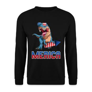 Patriotisch Trex amerikanische Dino Merica 4. Juli - Unisex Pullover - Schwarz - Vorne - Alina (178cm) & Michal (187cm)