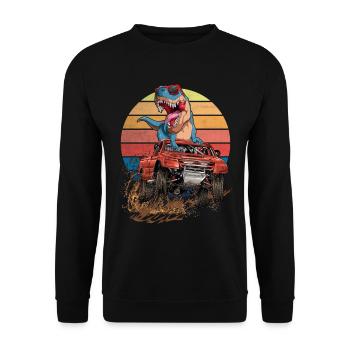 Retro Monster Truck Trex Dirt Race Dinosaur - Unisex Sweatshirt - black - Front - Alina (178cm) & Michal (187cm)
