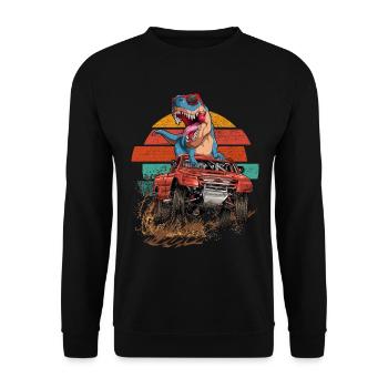 Retro Trex Monster Truck Dirt Race Dinosaur - Unisex Sweatshirt - black - Front - Alina (178cm) & Michal (187cm)