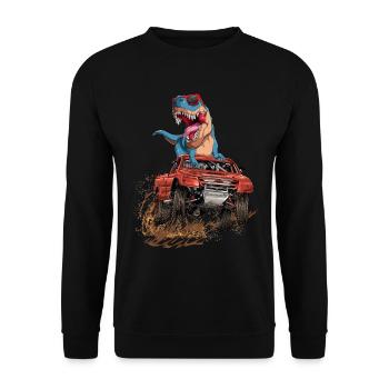 Trex Monster Truck Dirt Race Dinosaurs - Unisex Sweatshirt - black - Front - Alina (178cm) & Michal (187cm)