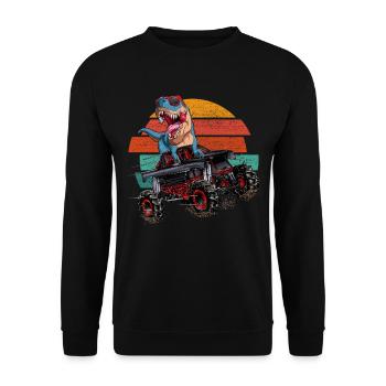 Trex Monstertruck Jungen Retro Dinosaurier - Unisex Pullover - Schwarz - Vorne - Alina (178cm) & Michal (187cm)