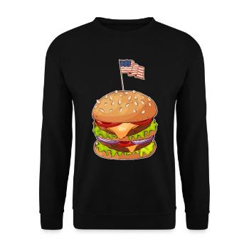 Burger American Flag July 4 USA - Unisex Sweatshirt - black - Front - Alina (178cm) & Michal (187cm)