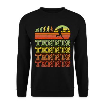 Tennis Retro Schriftzug Evolution Tennisspieler - Unisex Pullover - Schwarz - Vorne - Alina (178cm) & Michal (187cm)