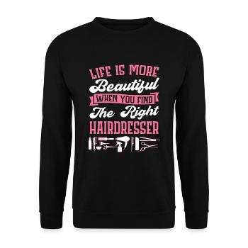 Coiffeur Coiffeur Coiffure Coiffure Coiffure Coiffure - Sweat-shirt Unisexe - noir - Devant - Alina (178cm) & Michal (187cm)