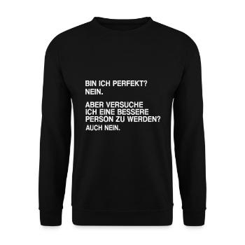 Bin ich perfekt nein - Unisex Pullover - Schwarz - Vorne - Alina (178cm) & Michal (187cm)
