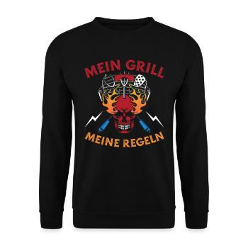 Grillen Grillmeister BBQ - Unisex Pullover - Schwarz - Vorne - Alina (178cm) & Michal (187cm)
