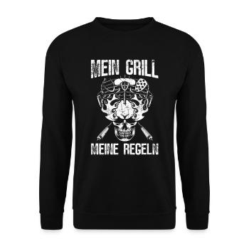 Grillen Grillmeister BBQ - Unisex Pullover - Schwarz - Vorne - Alina (178cm) & Michal (187cm)