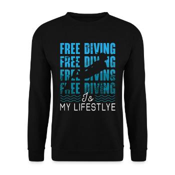 Freitaucher Freitauchen Tauchen Apnoe Geschenk - Unisex Pullover - Schwarz - Vorne - Alina (178cm) & Michal (187cm)