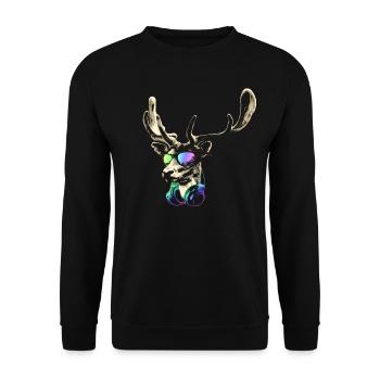 Deer DJ Brown Cool and Funny Music Animal With - Unisex Sweatshirt - black - Front - Alina (178cm) & Michal (187cm)