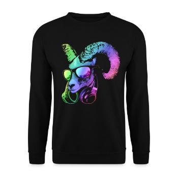 DJ Goat Cool y Funny Music Animal con auriculares - Sweat-shirt Unisexe - noir - Devant - Alina (178cm) & Michal (187cm)