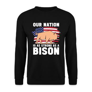 Amerikanischer Bison Büffel - Unisex Pullover - Schwarz - Vorne - Alina (178cm) & Michal (187cm)