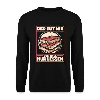 Bücherwurm Leseratte Buch Lesen - Unisex Pullover - Schwarz - Vorne - Alina (178cm) & Michal (187cm)