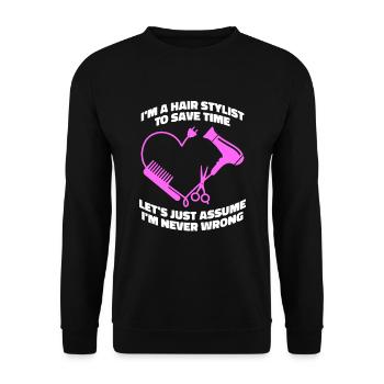 Coiffeur Coiffeur Coiffure Coiffure Coiffure Coiffure - Sweat-shirt Unisexe - noir - Devant - Alina (178cm) & Michal (187cm)