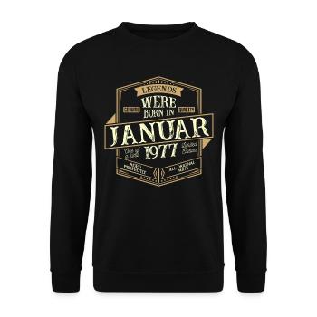 Januar 1977 Geburtstag Mann - Unisex Pullover - Schwarz - Vorne - Alina (178cm) & Michal (187cm)