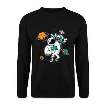 Astronomy Moon Music Lover Radio Space Universe - Unisex Pullover - Schwarz - Vorne - Alina (178cm) & Michal (187cm)