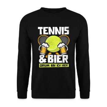 TENNIS UND BIER DRUM BIN ICH HIER TENNISSPIELER - Unisex Pullover - Schwarz - Vorne - Alina (178cm) & Michal (187cm)