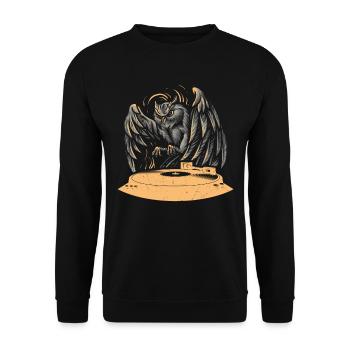 Plattenspieler Eule DJ Retro Vinyl - Unisex Pullover - Schwarz - Vorne - Alina (178cm) & Michal (187cm)