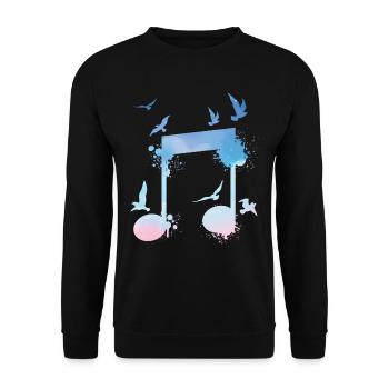 Bunte Musiknote Vögel Musikant - Unisex Pullover - Schwarz - Vorne - Alina (178cm) & Michal (187cm)