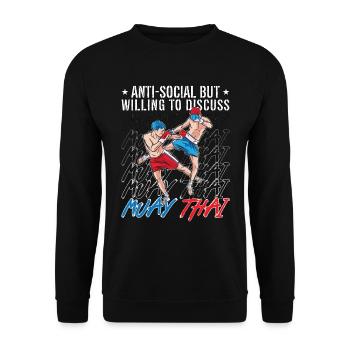 Muay Thai Anti-Social But Willing Fighter Boxing - Unisex Sweatshirt - black - Front - Alina (178cm) & Michal (187cm)