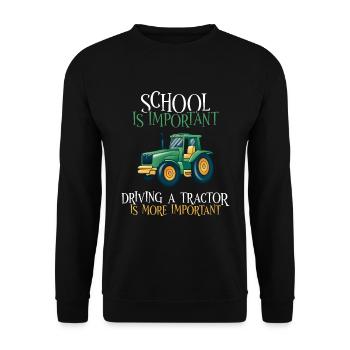 School is important Tractor driving is more import - Unisex Pullover - Schwarz - Vorne - Alina (178cm) & Michal (187cm)