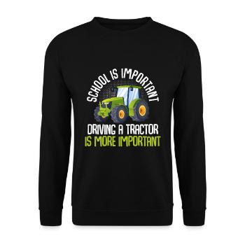 School is important Tractor driving is more import - Unisex Pullover - Schwarz - Vorne - Alina (178cm) & Michal (187cm)