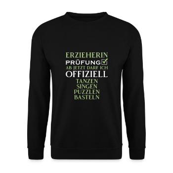Erzieherin Prüfung bestanden Offiziell - Unisex Pullover - Schwarz - Vorne - Alina (178cm) & Michal (187cm)