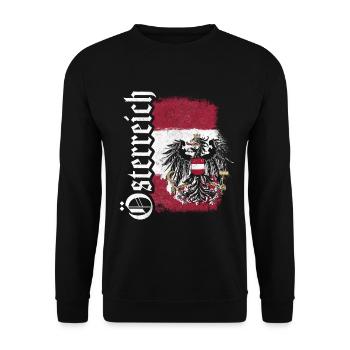 ÖSTERREICH FLAGGE ADLER WAPPEN FAHNE AUSTRIA - Unisex Pullover - Schwarz - Vorne - Alina (178cm) & Michal (187cm)