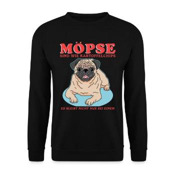 Mops Hunde Hundebesitzer Hundehalter Geschenk - Unisex Pullover - Schwarz - Vorne - Alina (178cm) & Michal (187cm)