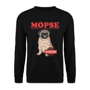 Mops Hunde Hundebesitzer Hundeliebhaber Geschenk - Unisex Pullover - Schwarz - Vorne - Alina (178cm) & Michal (187cm)
