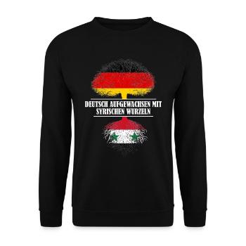 Deutsch mit syrischen Wurzeln - Unisex Pullover - Schwarz - Vorne - Alina (178cm) & Michal (187cm)