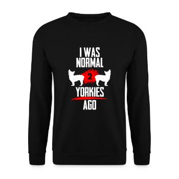 Ich war normal 2 Yorkies voher - Unisex Pullover - Schwarz - Vorne - Alina (178cm) & Michal (187cm)