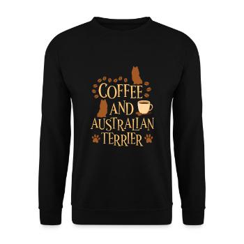 Kaffee und Australian Terrier - Unisex Pullover - Schwarz - Vorne - Alina (178cm) & Michal (187cm)