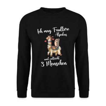 Ich mag Faultiere, Alpakas & vielleicht 3 Menschen - Unisex Pullover - Schwarz - Vorne - Alina (178cm) & Michal (187cm)