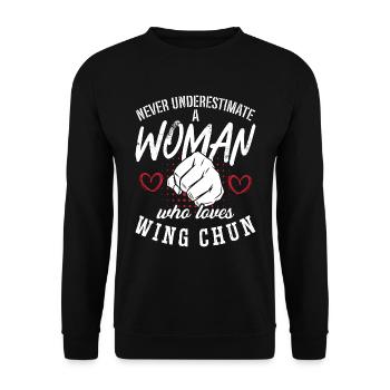 Le Wing Chun ne sous-estime jamais une combattante - Sweat-shirt Unisexe - noir - Devant - Alina (178cm) & Michal (187cm)