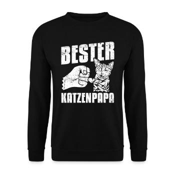 Katze Katzenpapa - Unisex Pullover - Schwarz - Vorne - Alina (178cm) & Michal (187cm)