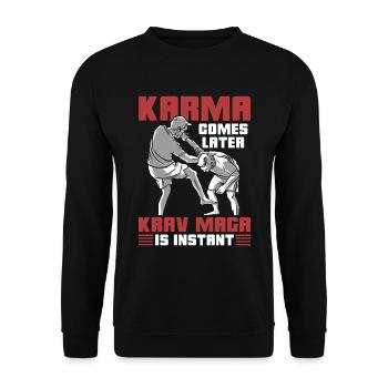 Krav Maga Karma Comes Later Combat Instant Fighter - Unisex Pullover - Schwarz - Vorne - Alina (178cm) & Michal (187cm)
