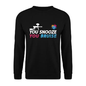Paintball You Snooze You Splatter Paintball Player - Unisex Pullover - Schwarz - Vorne - Alina (178cm) & Michal (187cm)