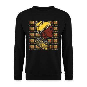 Kente Headgear African woman - Unisex Sweatshirt - black - Front - Alina (178cm) & Michal (187cm)