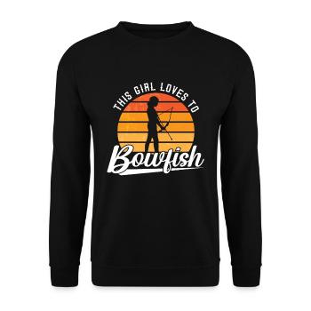 Bowfishing This Girl Loves Retro Fishing Bowfisher - Unisex Sweatshirt - black - Front - Alina (178cm) & Michal (187cm)
