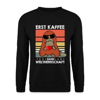 Schnabeltier Platypus Sonnenbrille Kaffee - Unisex Pullover - Schwarz - Vorne - Alina (178cm) & Michal (187cm)
