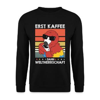 Papagei Kaffee-Sonnenbrille - Unisex Pullover - Schwarz - Vorne - Alina (178cm) & Michal (187cm)