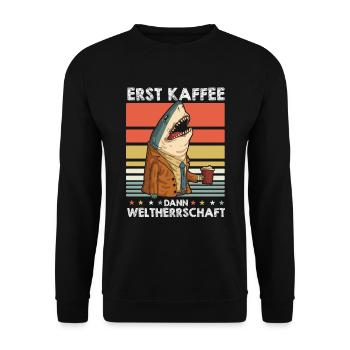 Haifisch Kaffee - Unisex Pullover - Schwarz - Vorne - Alina (178cm) & Michal (187cm)
