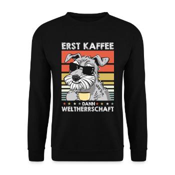 Schnauzer Hund Kaffee-Sonnenbrille - Unisex Pullover - Schwarz - Vorne - Alina (178cm) & Michal (187cm)