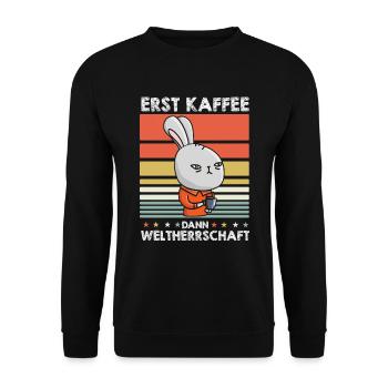 Hase Kaninchen Kaffee - Unisex Pullover - Schwarz - Vorne - Alina (178cm) & Michal (187cm)