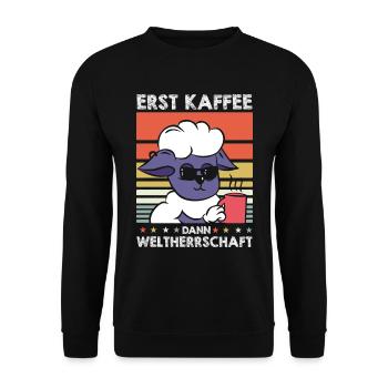 Schaf Kaffee-Sonnenbrille - Unisex Pullover - Schwarz - Vorne - Alina (178cm) & Michal (187cm)