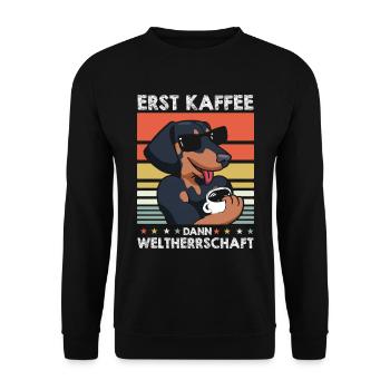 Dackel Dachshund Kaffee-Sonnenbrille - Unisex Pullover - Schwarz - Vorne - Alina (178cm) & Michal (187cm)