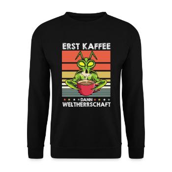 Mantis Gottesanbeterin Kaffee - Unisex Pullover - Schwarz - Vorne - Alina (178cm) & Michal (187cm)